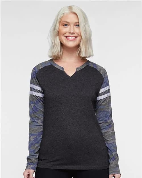 LAT Women's Fine Jersey Mash Up Long Sleeve T-Shirt