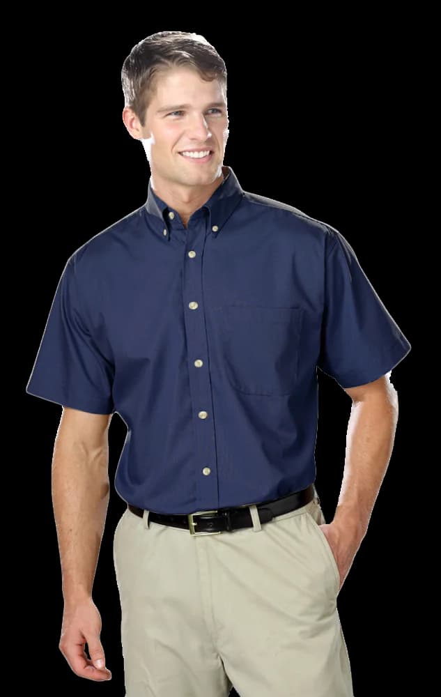 Blue Generation Men's Short-Sleeve Superblend Poplin Shirt with Bone Buttons