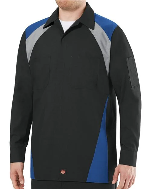 Red Kap Men's Tall Long Sleeve Tri-Color Shop Shirt