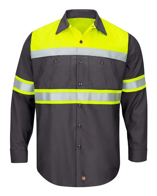 Red Kap Men's Hi-Visibility Colorblock Ripstop Long Sleeve Work Shirt