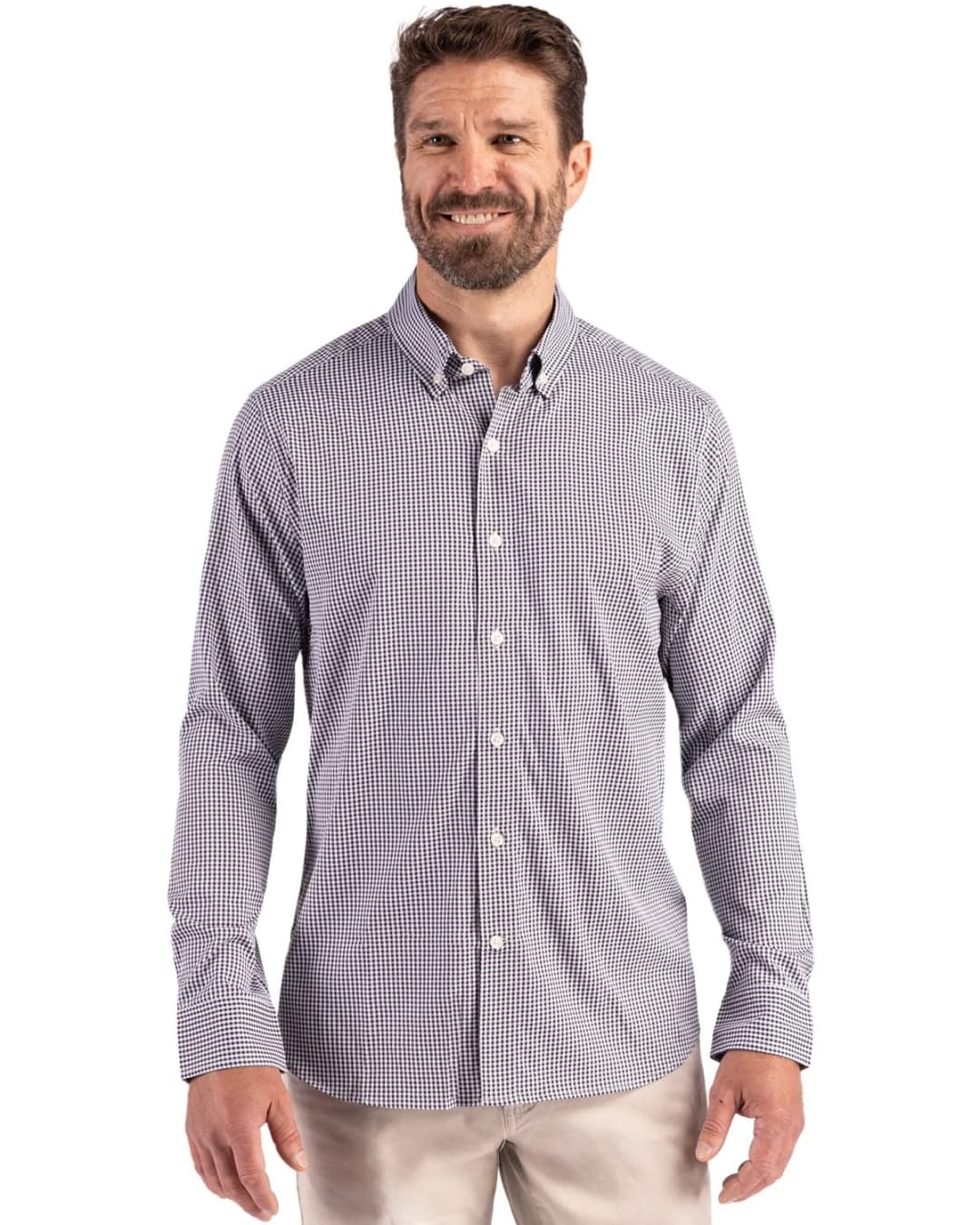 Cutter & Buck Skyline Recycled Gingham Mens Long Sleeve Button Down Dress Shirt