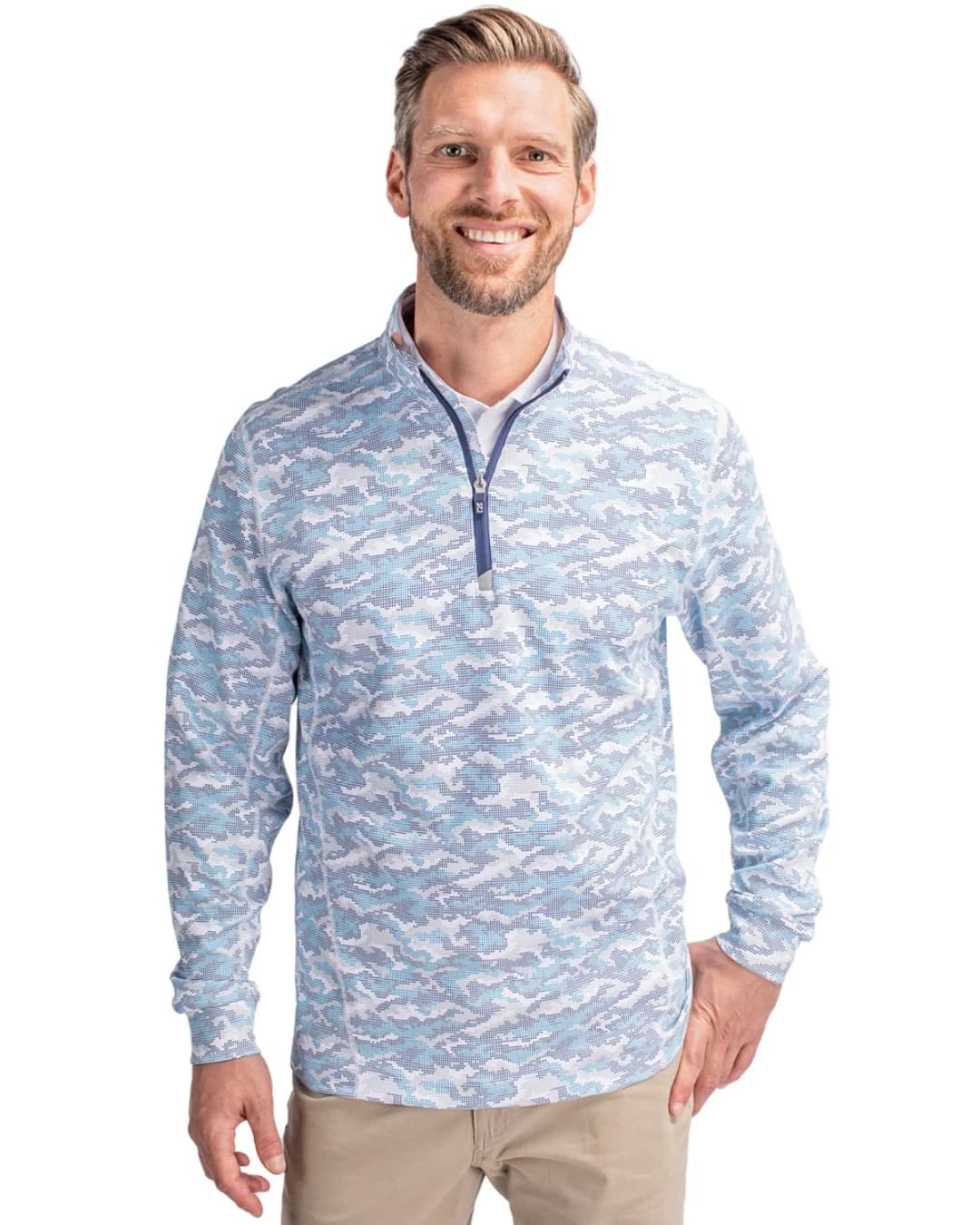 Cutter & Buck Traverse Camo Print Stretch Quarter Zip Mens Pullover