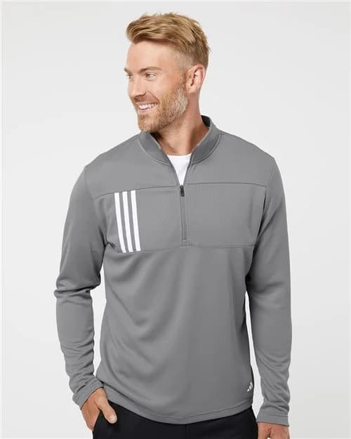 Adidas Men's 3-Stripes Double-Knit Quarter-Zip Pullover