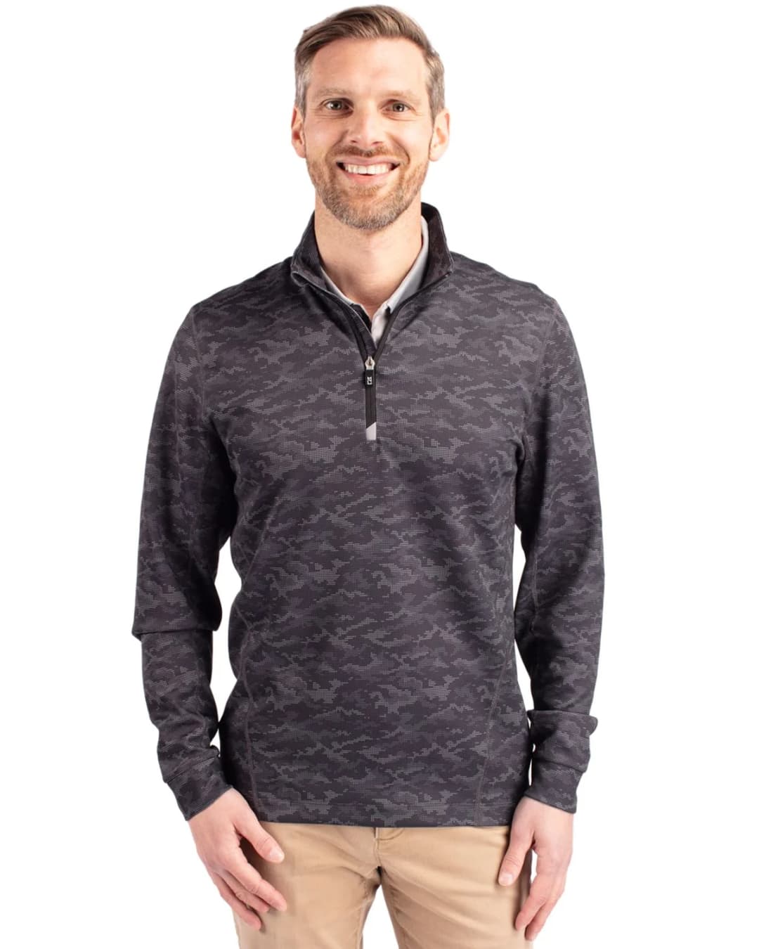 Cutter & Buck Traverse Camo Print Stretch Quarter Zip Mens Big and Tall Pullover