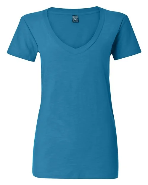 J. America Women's V-Neck Slub T-Shirt