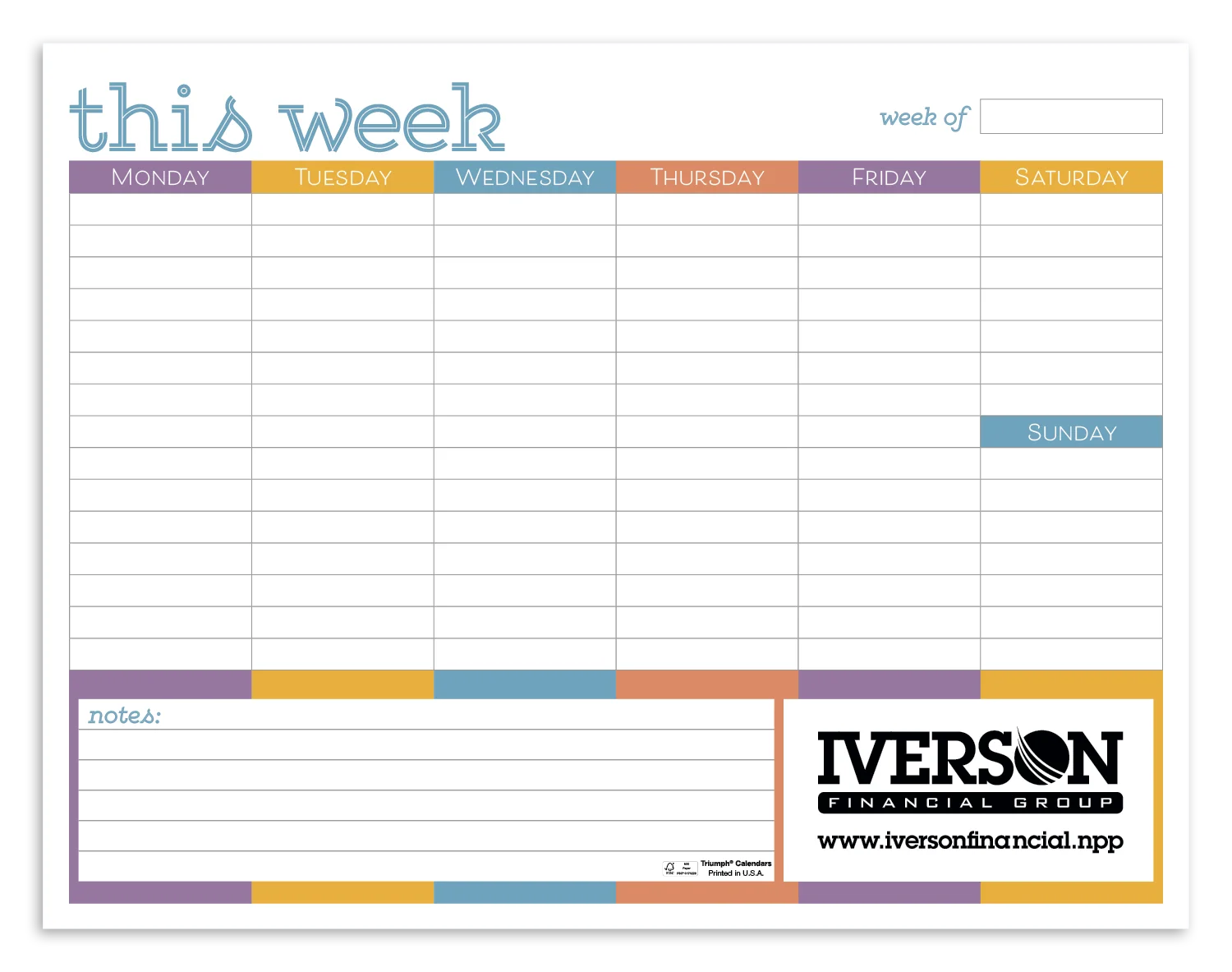 Small Weekly Desk Pad - Colors