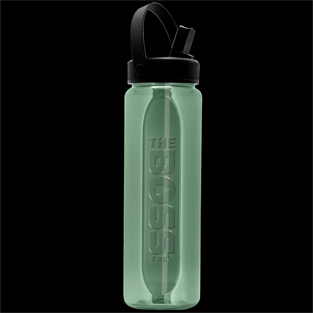 Boss Embossed RPET Bottle with Flip-Straw, Swivel Handle Lid - 26 oz.