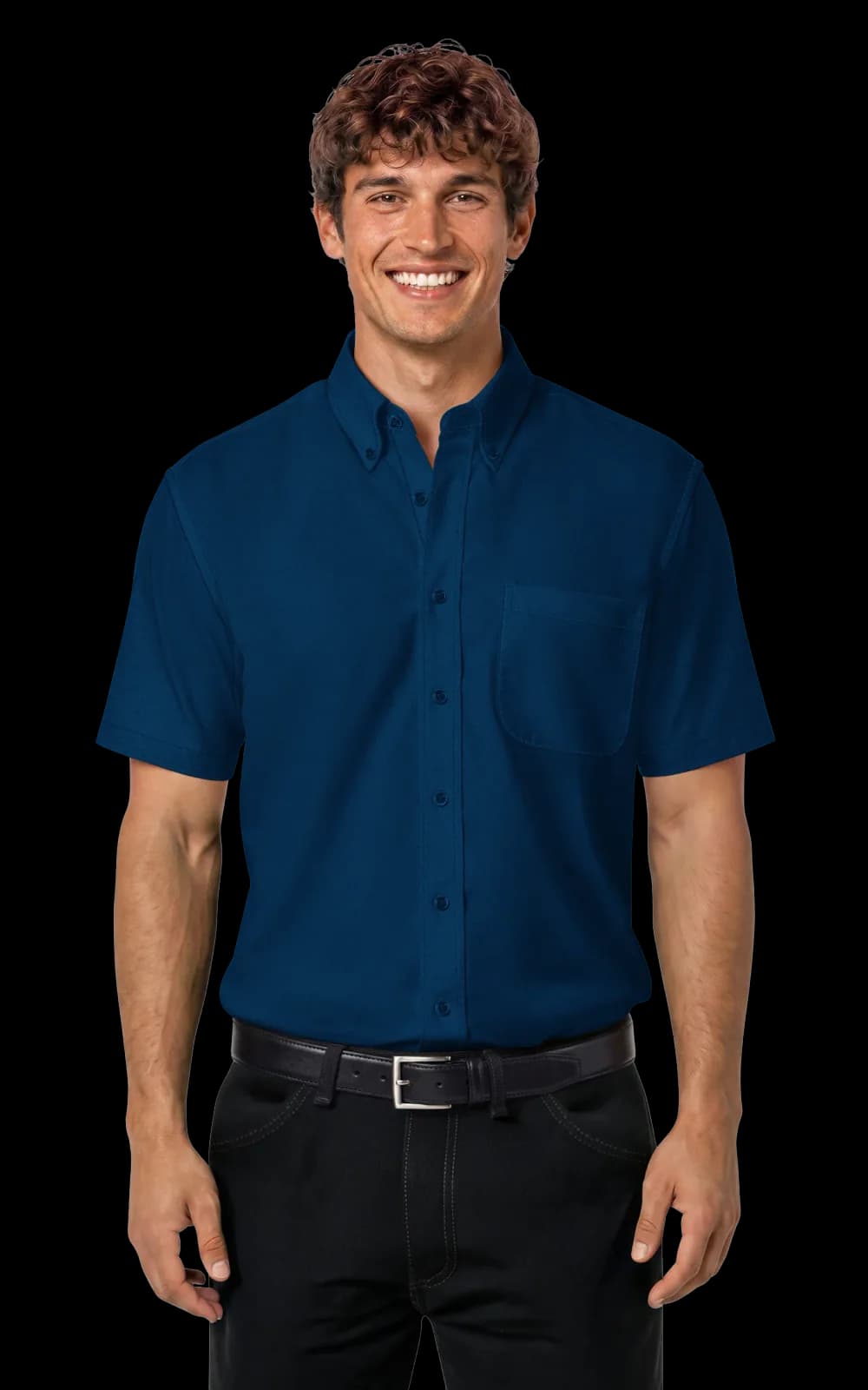 Blue Generation Men's Short-Sleeve Superblend Poplin Shirt with Matching Buttons