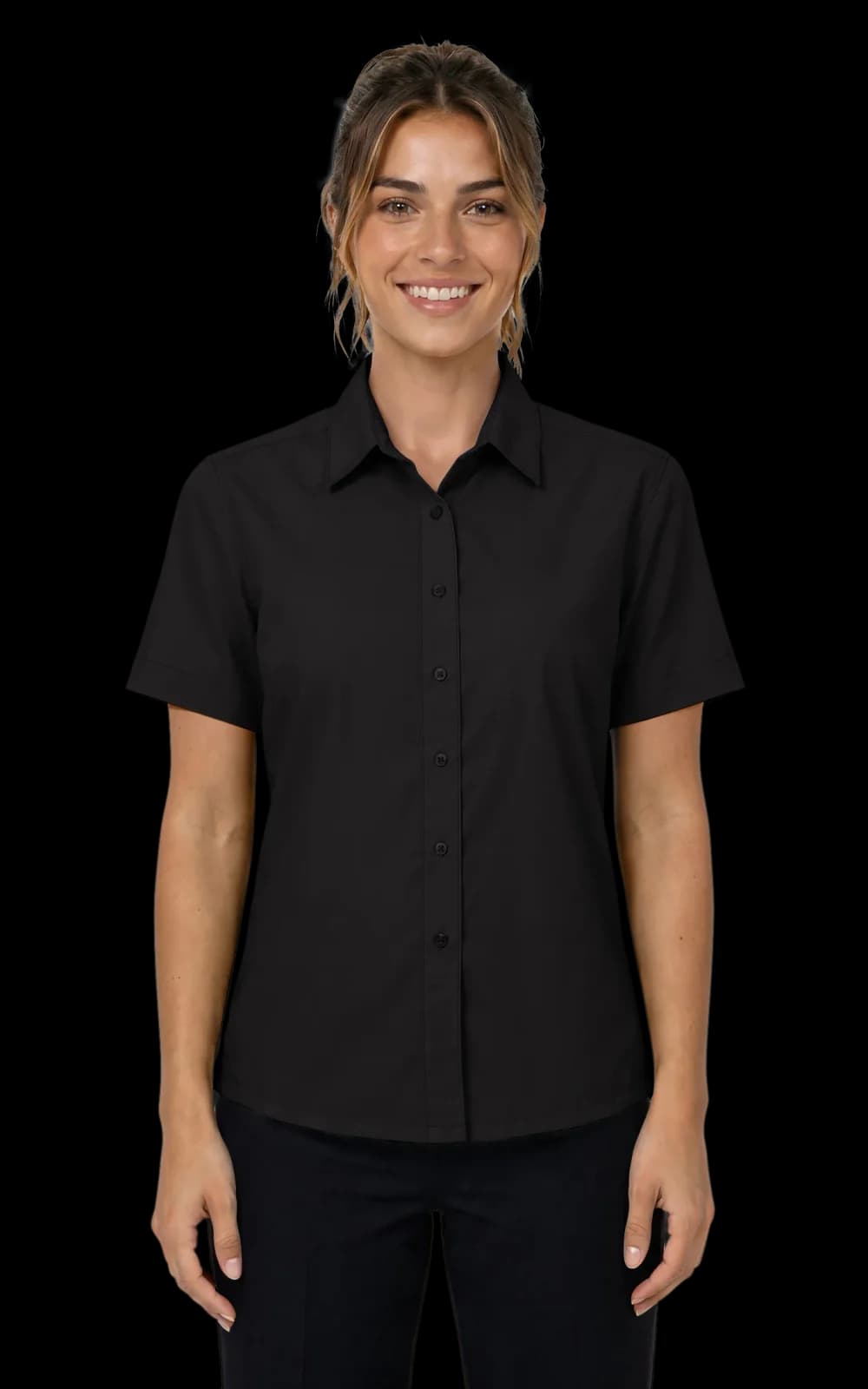 Blue Generation Ladies Short-Sleeve Superblend Poplin Shirt with Matching Buttons