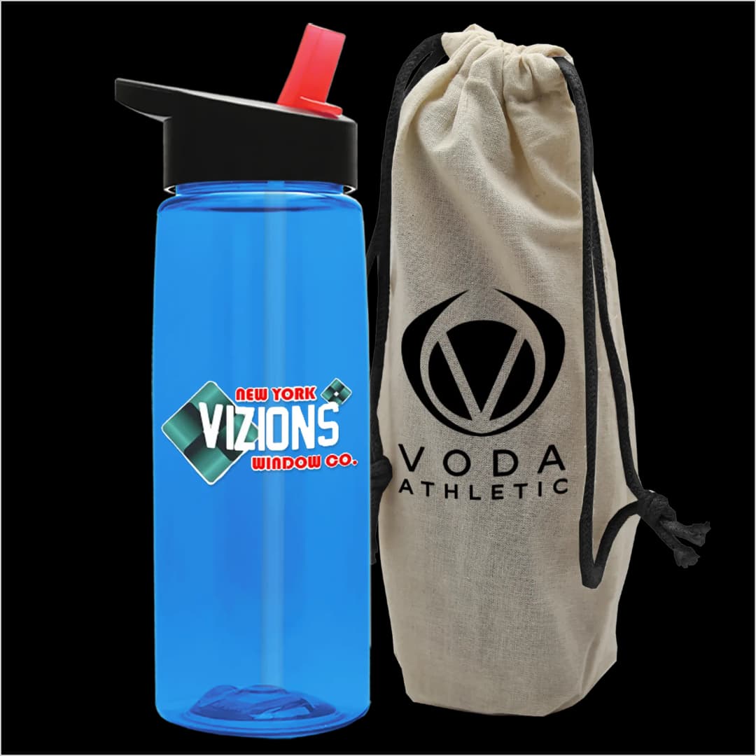 Flair Tritan® Bottle with Flip-Straw Lid in a Cotton Bag - 26 oz.
