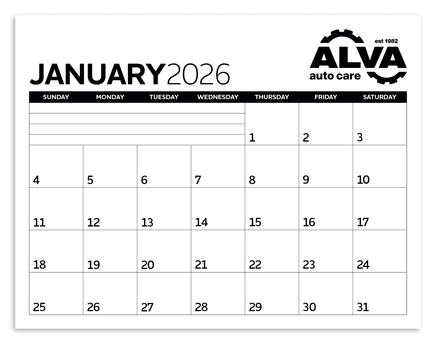 Small Monthly Desk Pad - Black & White Calendar