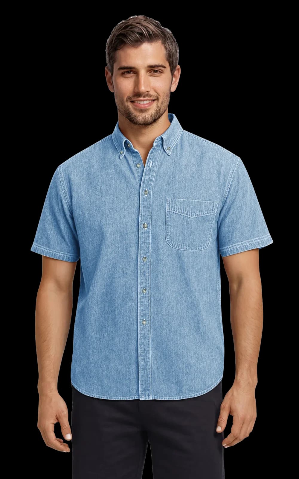 Blue Generation Men's S/S 100% Cotton Denim Shirt