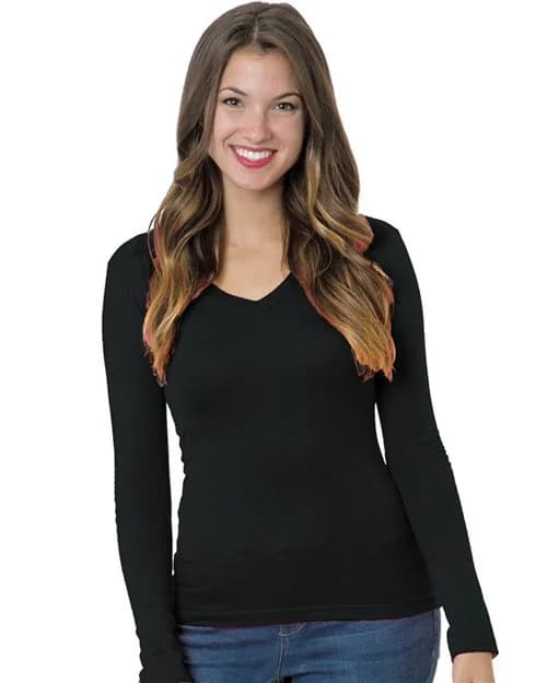 Bayside Junior's USA-Made Deep V-Neck Long Sleeve T-Shirt