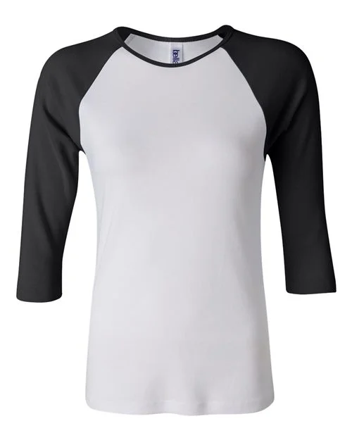 BELLA + CANVAS Women’s 1X1 Baby Rib Raglan Three-Quarter Sleeve Tee