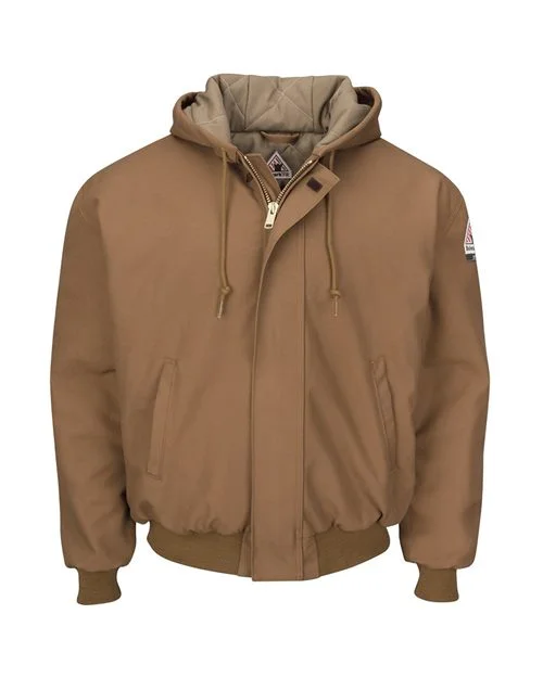 Bulwark Men's Insulated Brown Duck Hooded Jacket with Knit Trim