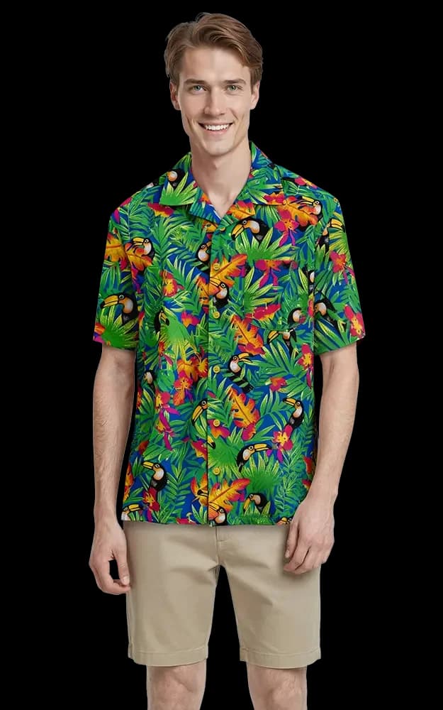 Blue Generation Toucan Print Camp Shirt