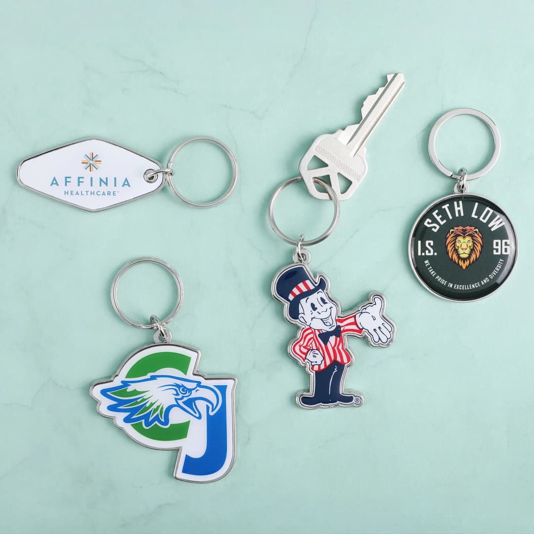 Custom Die Cast Keychain W/Offset Print & Epoxy Dome: 1 Side Imprint