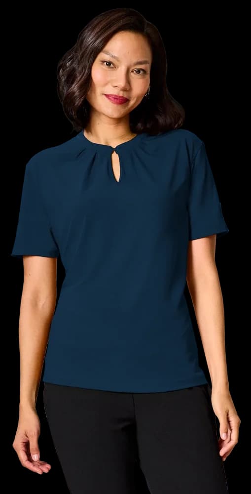 Blue Generation Ladies' Matte Jersey Keyhole Neckline Short Sleeve Blouse