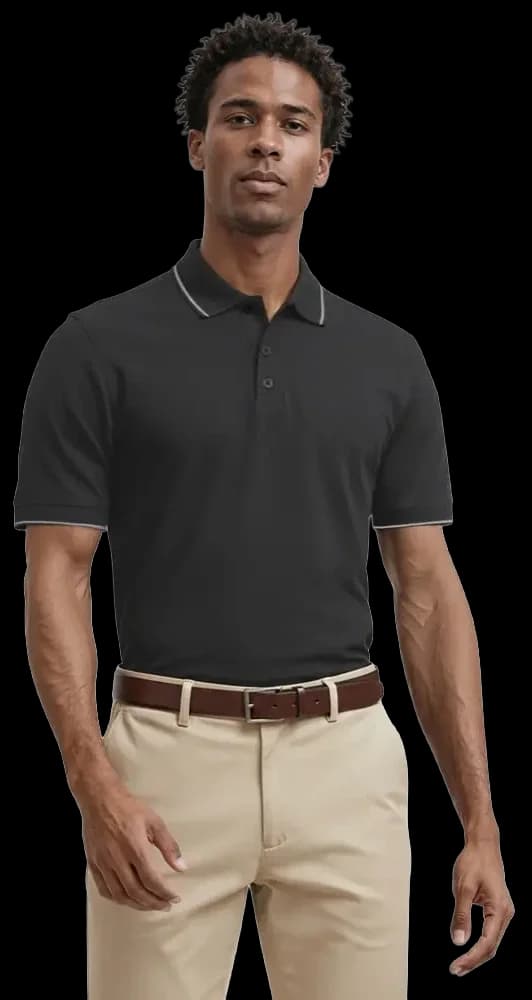 Blue Generation Men's Striped Trim Value Wicking Polo