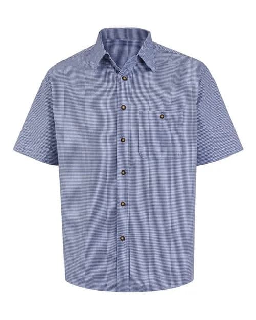 Red Kap Men's Mini-Plaid Uniform Short Sleeve Shirt