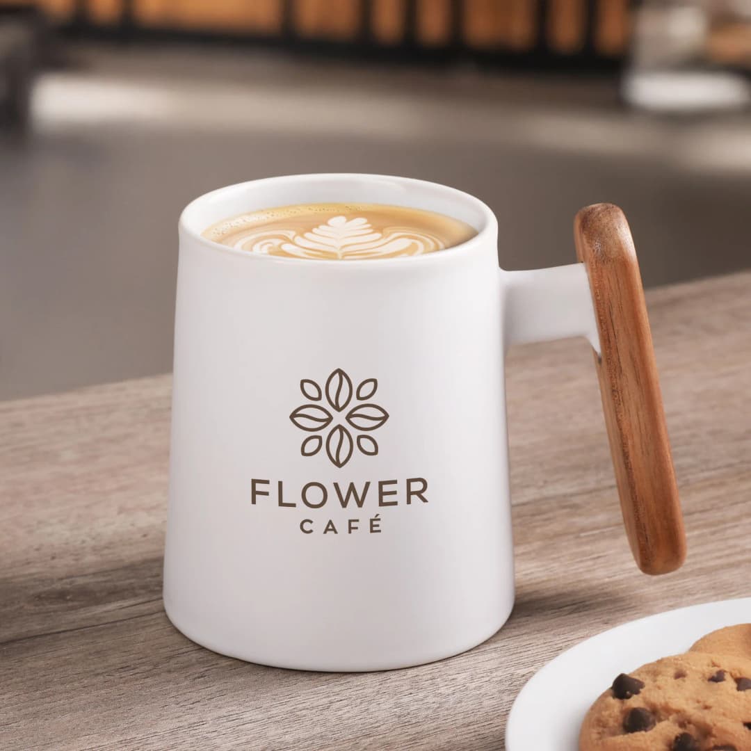Palmetto 11 oz Black Ceramic Mug with Wooden Handle