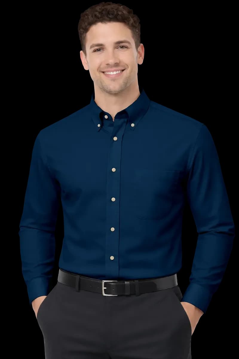 Blue Generation Men's L/S Superblend Poplin Shirt with Bone Buttons