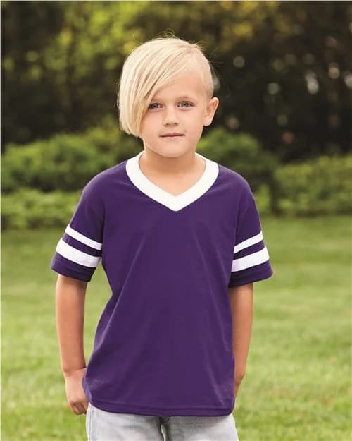 Augusta Sportswear Youth V-Neck Jersey with Striped Sleeves