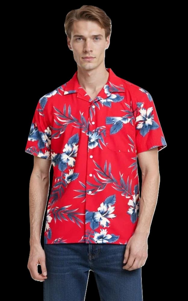 Blue Generation Hibiscus Print Camp Shirt