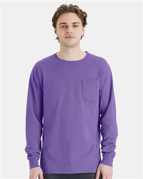 ComfortWash by Hanes Unisex Garment-Dyed Long Sleeve T-Shirt With a Pocket