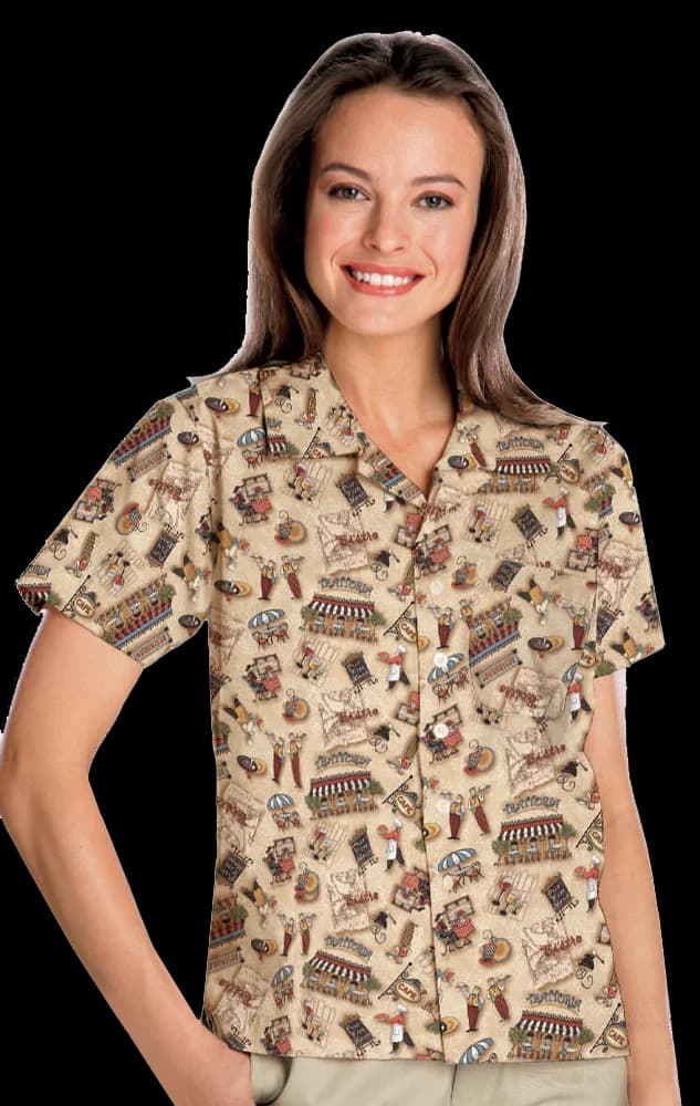 Blue Generation Bistro Print Camp Shirt