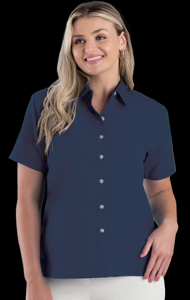 Blue Generation Ladies' Short-Sleeve Superblend Poplin Shirt with Bone Buttons