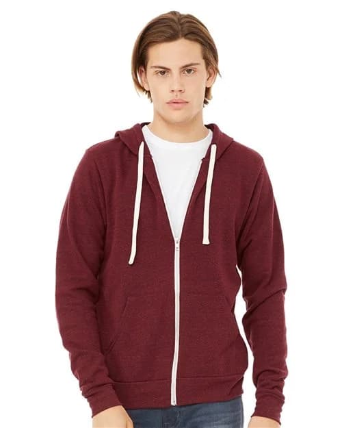 BELLA + CANVAS Unisex Triblend Sponge Fleece Full-Zip Hoodie Sweatshirt