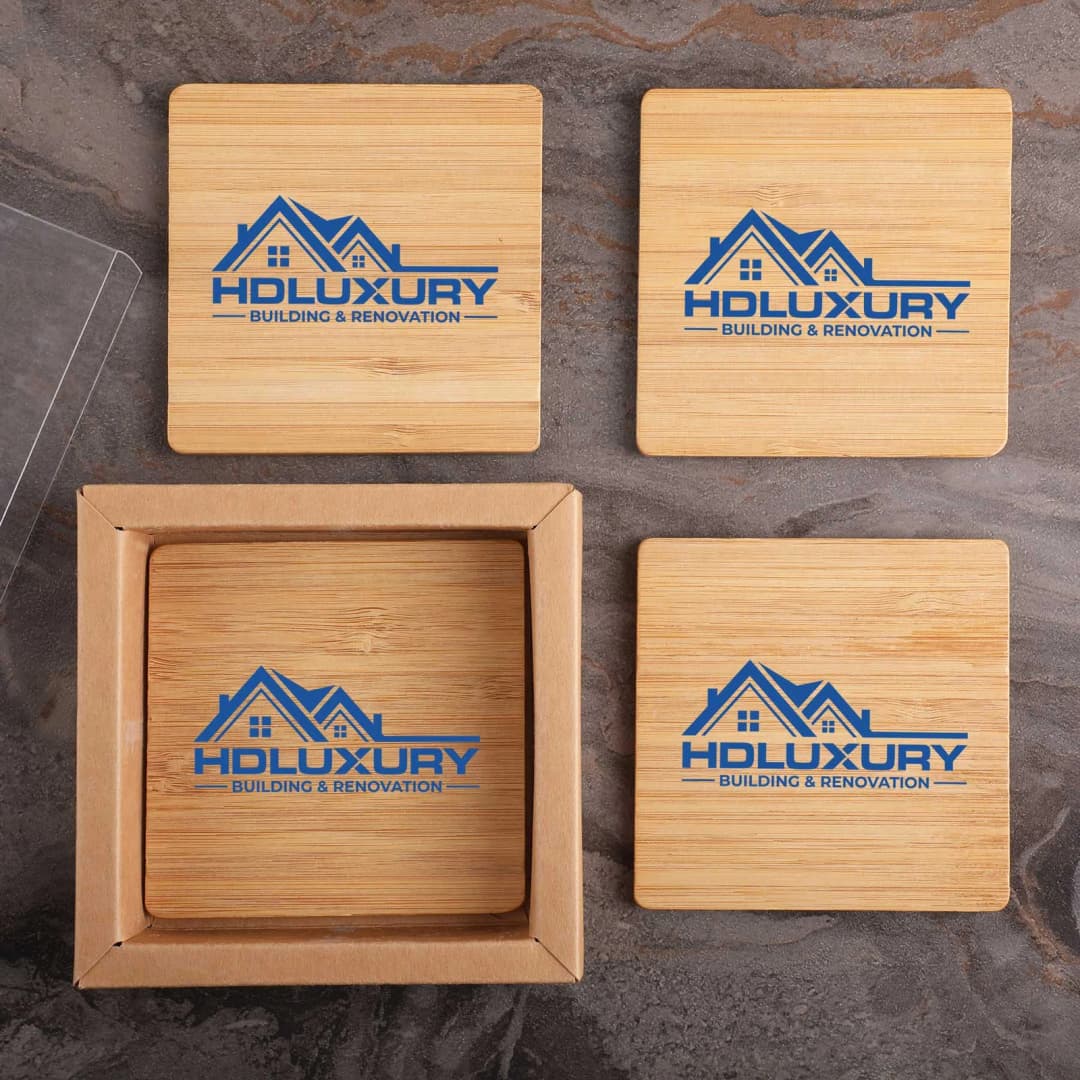 Square Bamboo 4 Pc. Coaster Set In Box
