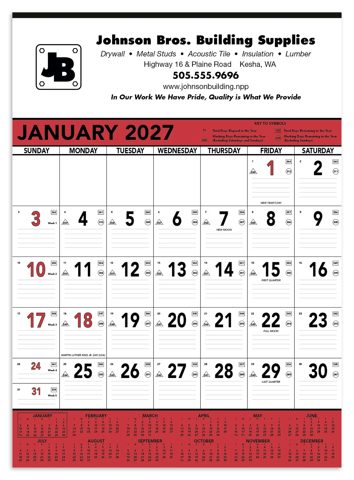 Red & Black Contractor Memo Calendar