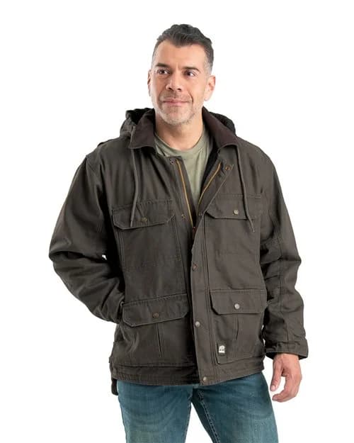 Berne Apparel Men's Heartland Washed Duck Zip-Off Hooded Coat