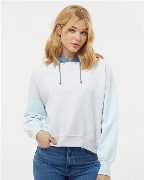 MV Sport Women's Sueded Fleece Colorblocked Crop Hooded Sweatshirt