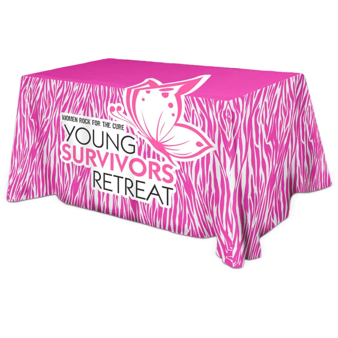 All Over Full Color rPET Polyester Dye Sub Table Cover - flat poly 4-sided, fits 6' table