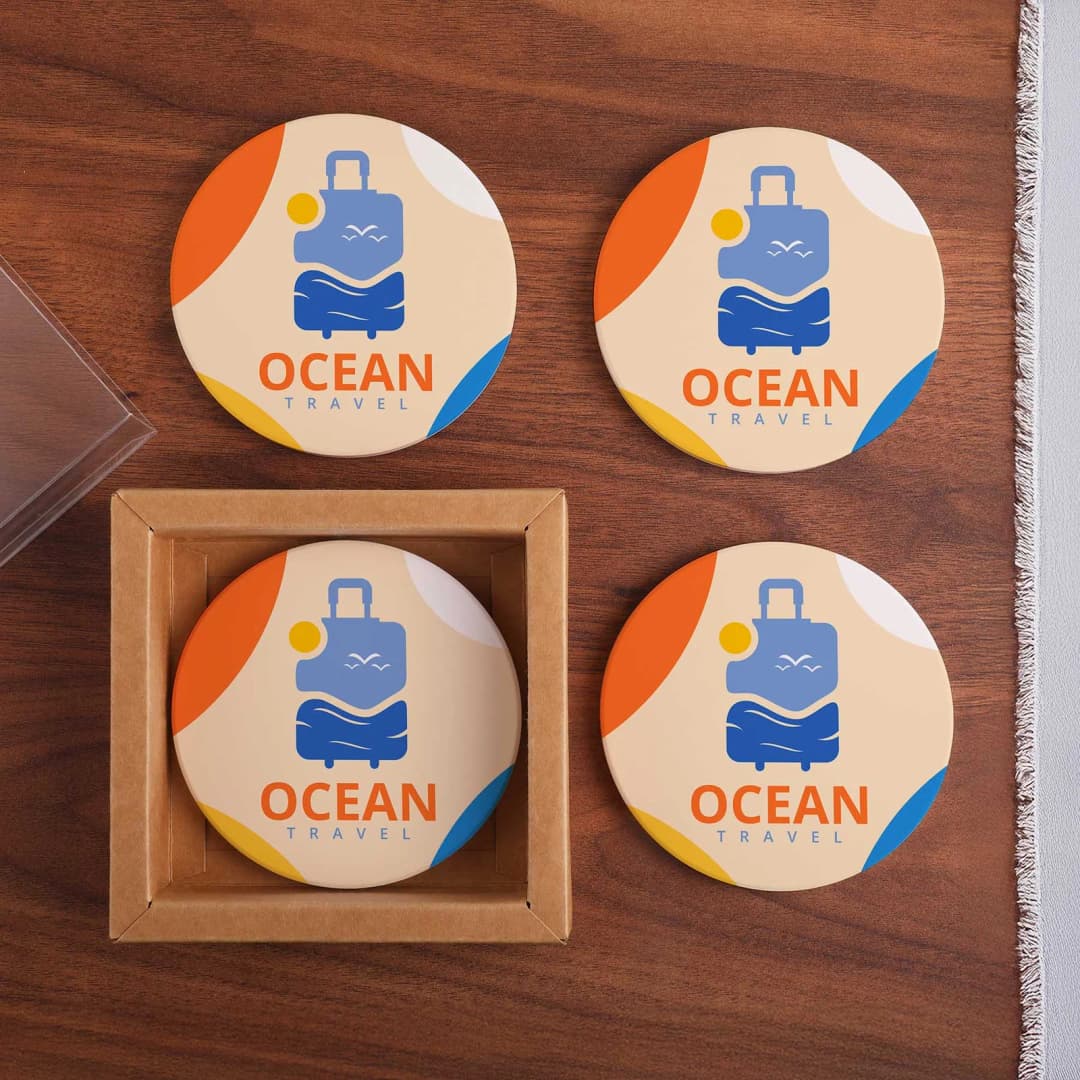 Round Ceramic 4 Pc. Coaster Set In Box