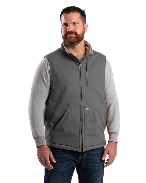 Berne Apparel Men's Heartland Sherpa-Lined Washed Duck Vest