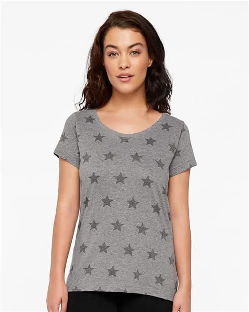 Code Five Women's Star Print Scoop Neck Tee