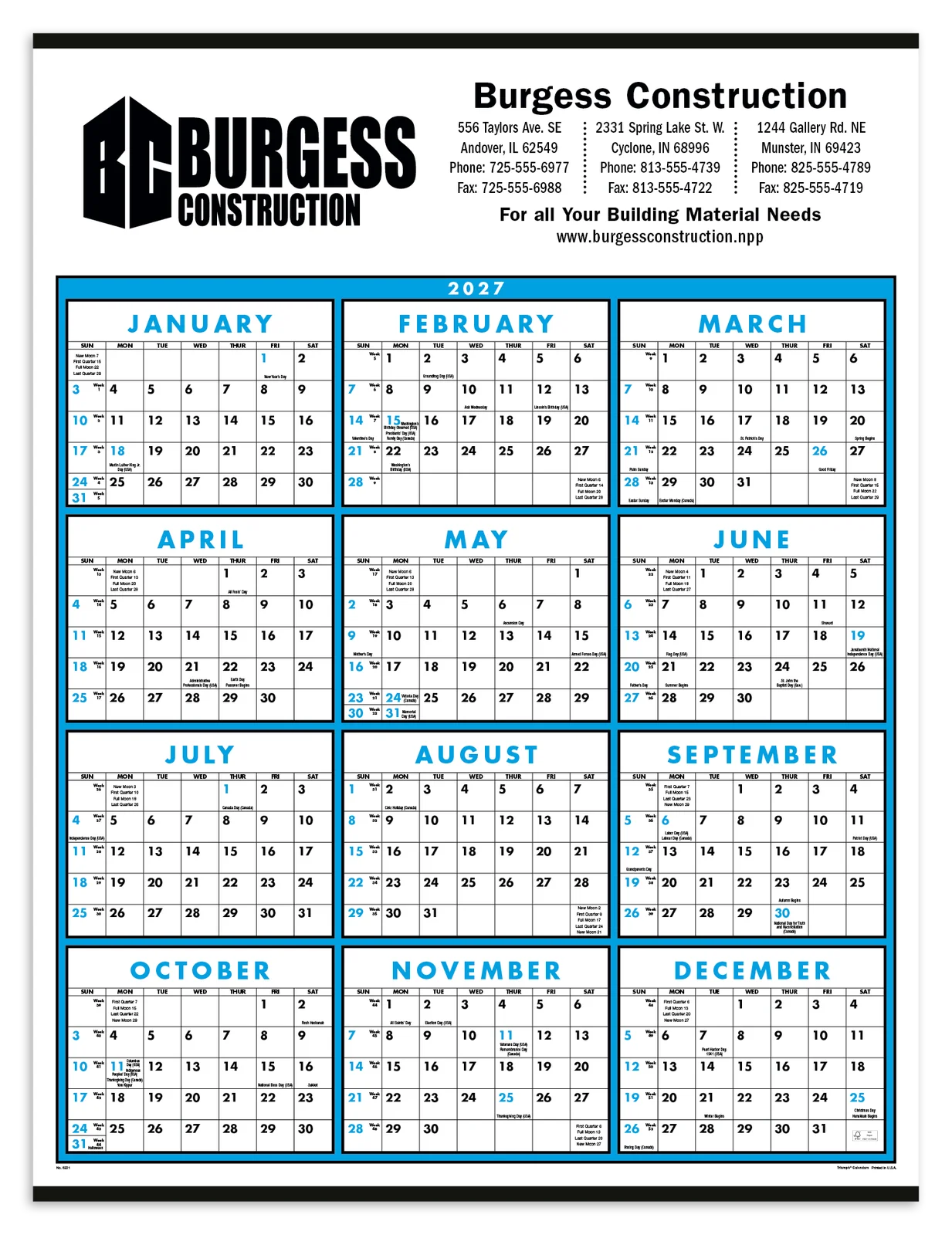 Span-A-Year Non-Laminated Calendar