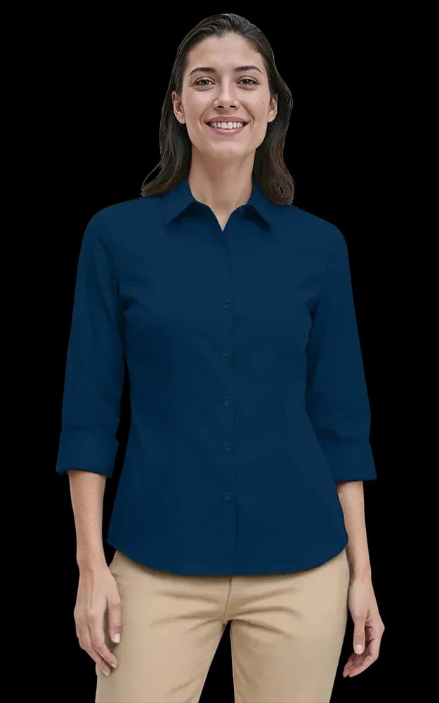 Blue Generation Ladies' 3/4 Sleeve Fine Line Twill Shirt