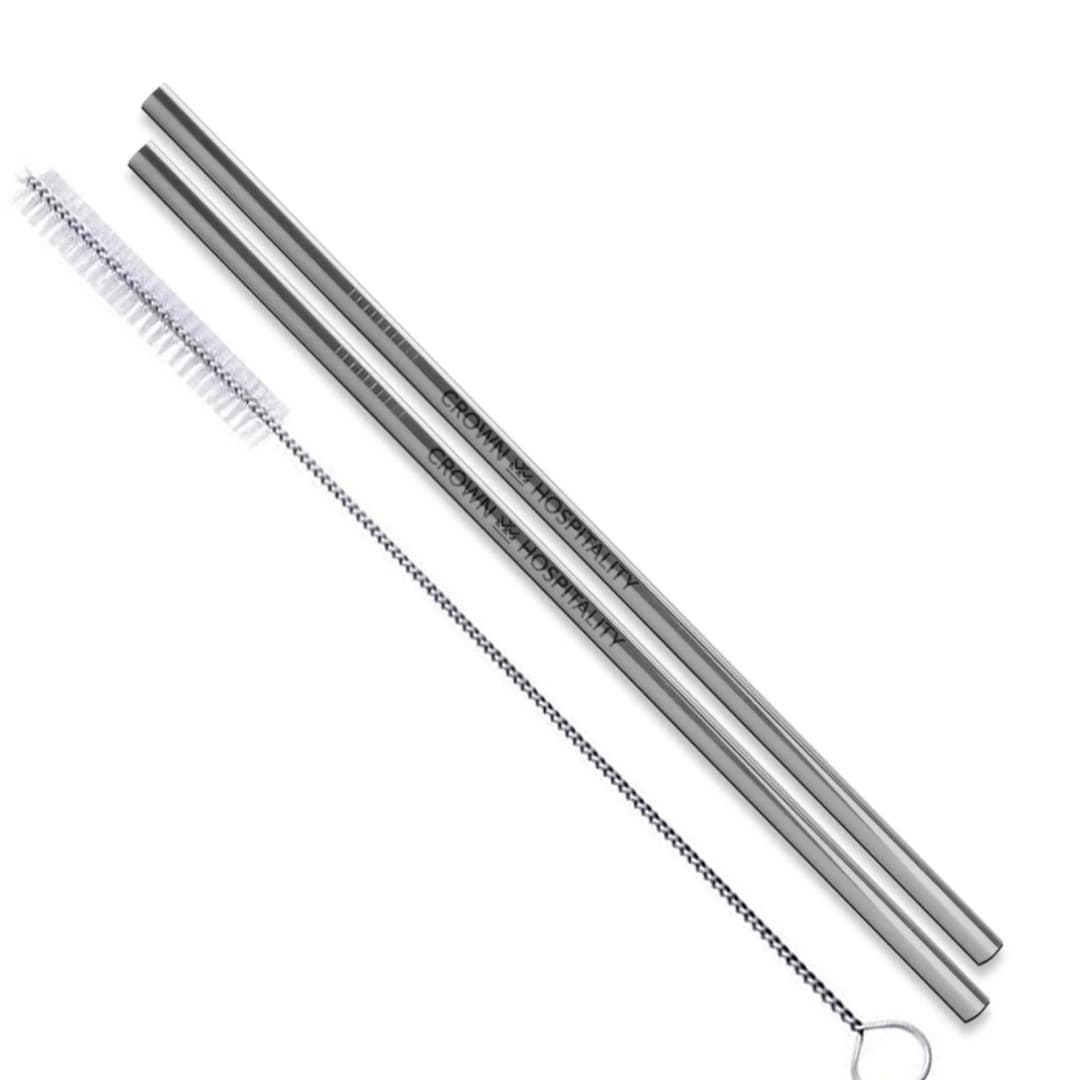 Straight Stainless Steel Straws: Set Of 2 In Silver