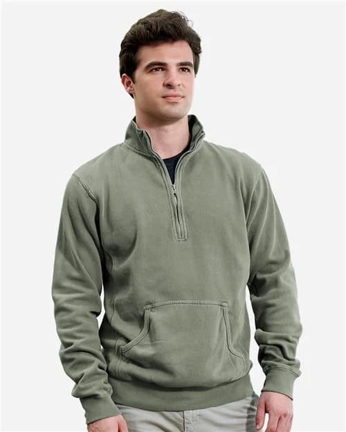 J. America Unisex Pigment-Dyed Fleece Quarter-Zip Pullover