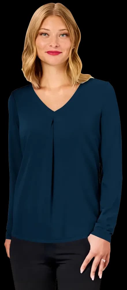 Blue Generation Ladies' Matte Jersey Pleated V-Neck