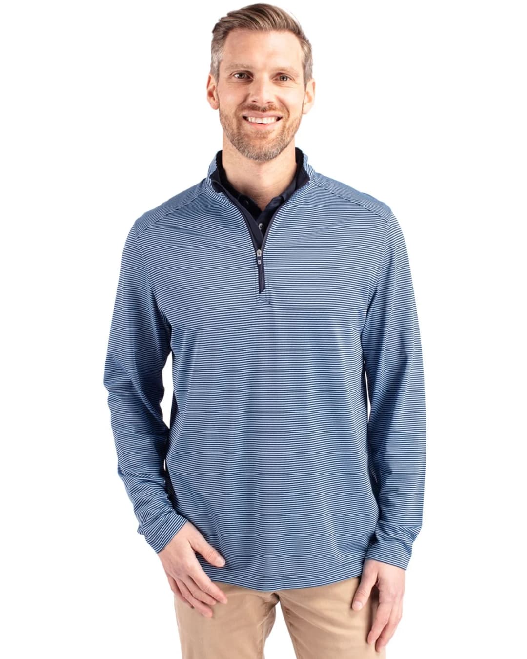 Cutter & Buck Virtue Eco Pique Micro Stripe Recycled Mens Big & Tall Quarter Zip