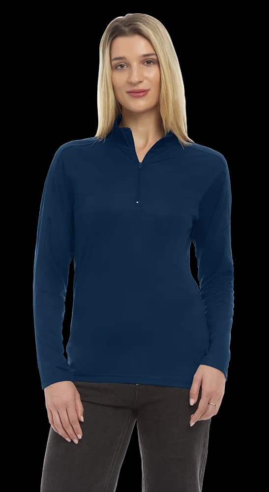 Blue Generation Ladies' Wicking L/S Solid Zip Pullover