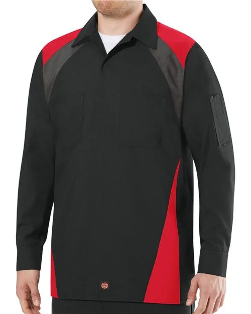 Red Kap Men's Long Sleeve Tri-Color Shop Shirt