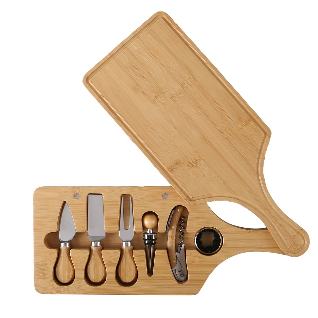7-Piece Bamboo Wine & Cheese Board Set