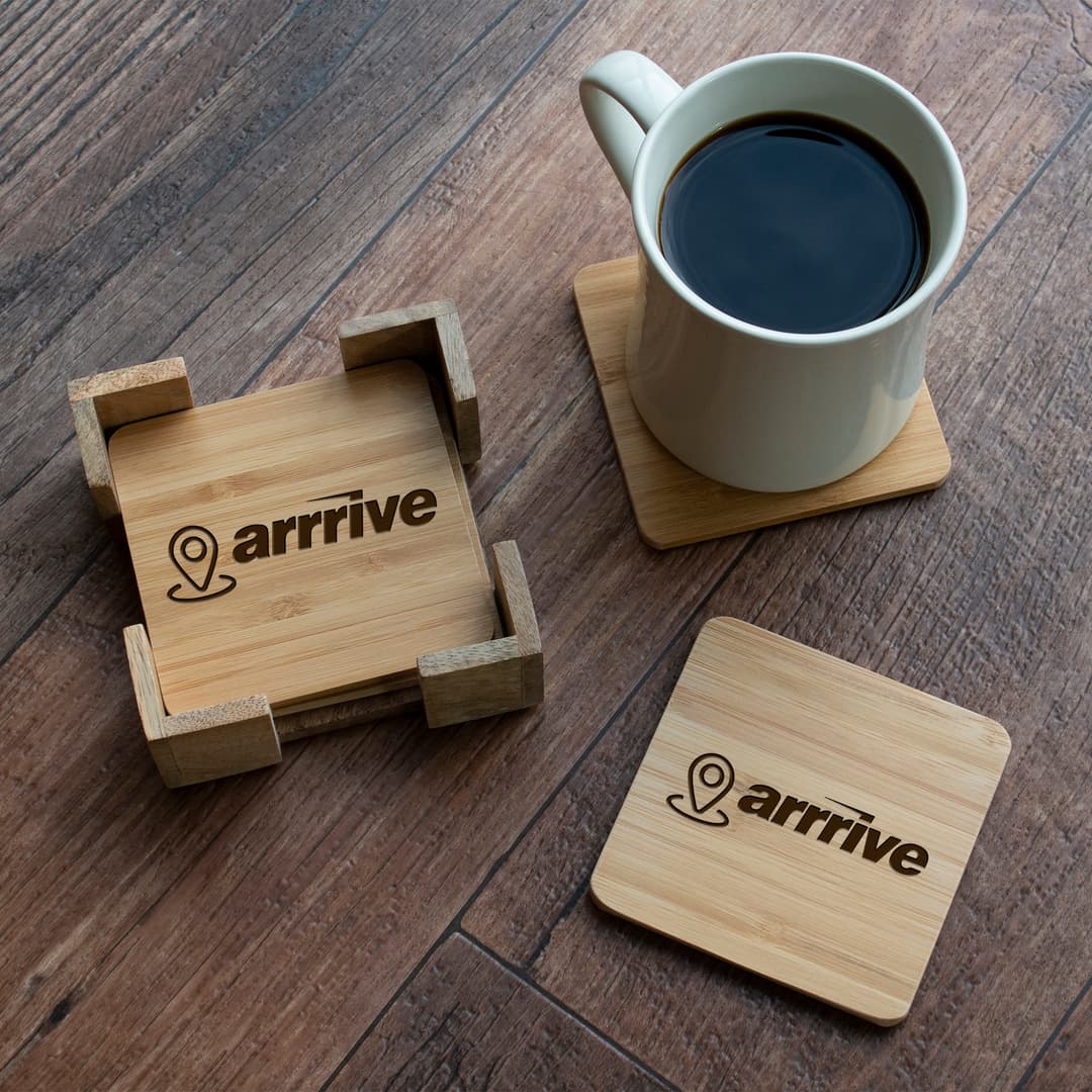 Bamboo Coasters: 4 Pc. Square Set With Stand